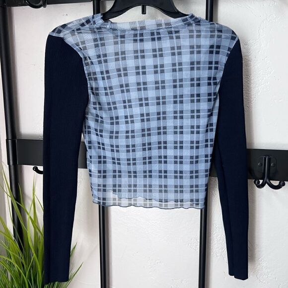 Zara contrast navy blue knit sweater sheer size medium - Picture 5 of 10